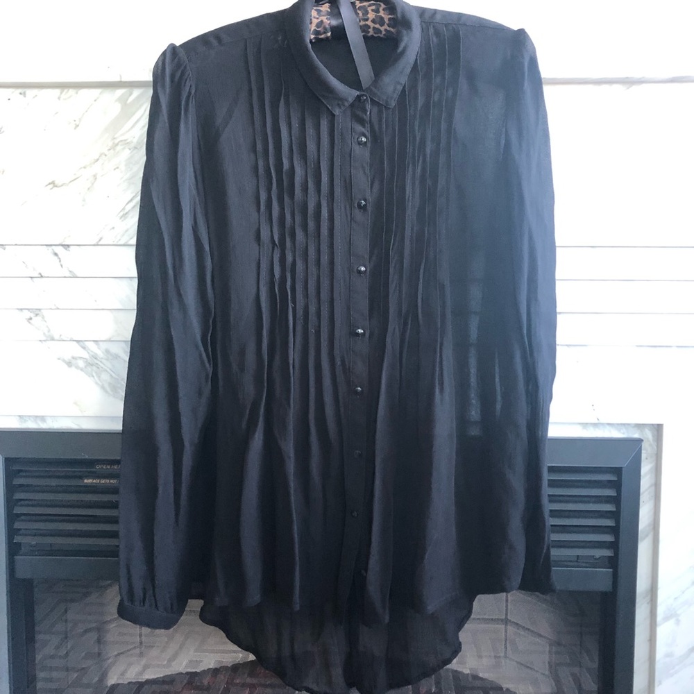 See through pleated hi-low blouse, Zara